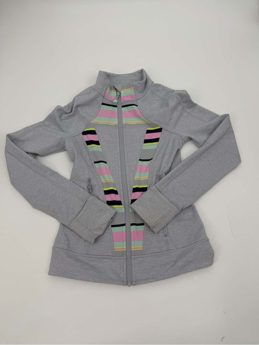 Ivivva Lululemon Girls Full Zip Jacket Size 10 Gray Stripe Thumbholes